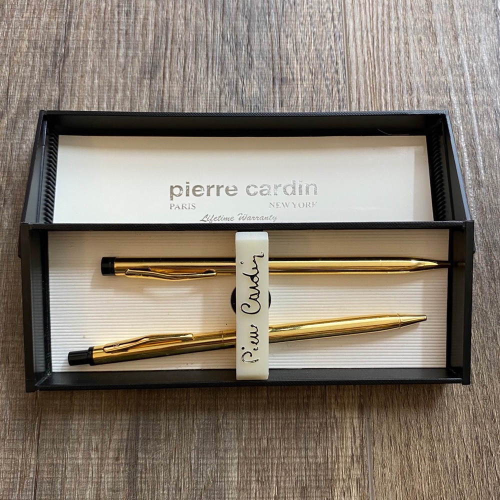 Pierre Cardin Paris Gold Tone Ballpoint Pen and Mechanical Pencil Set in Box